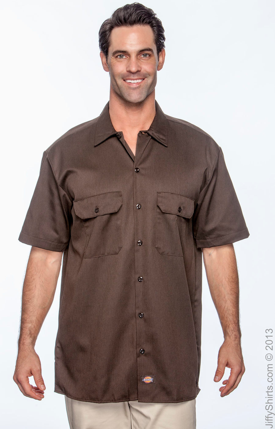 Unisex Short-Sleeve Work Shirt - Dark Brown