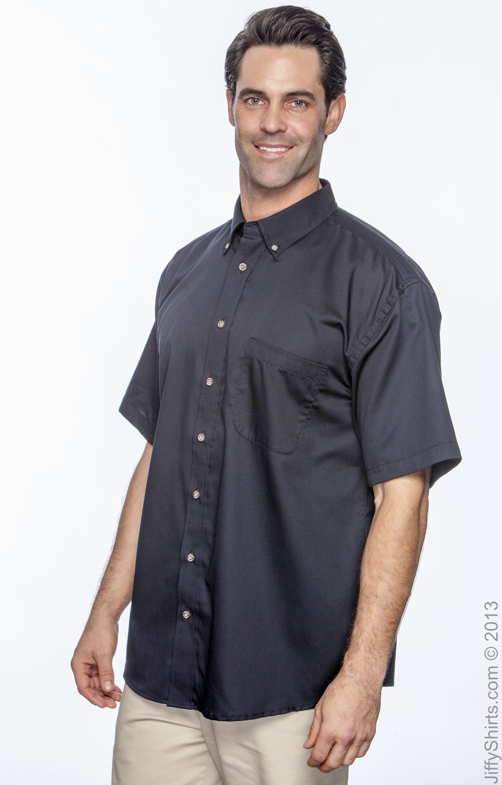 Men's Easy Blend™ Short-Sleeve Twill Shirt with Stain-Release - Navy