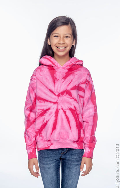 Youth Tie-Dyed Pullover Hoodie - Spider Pink
