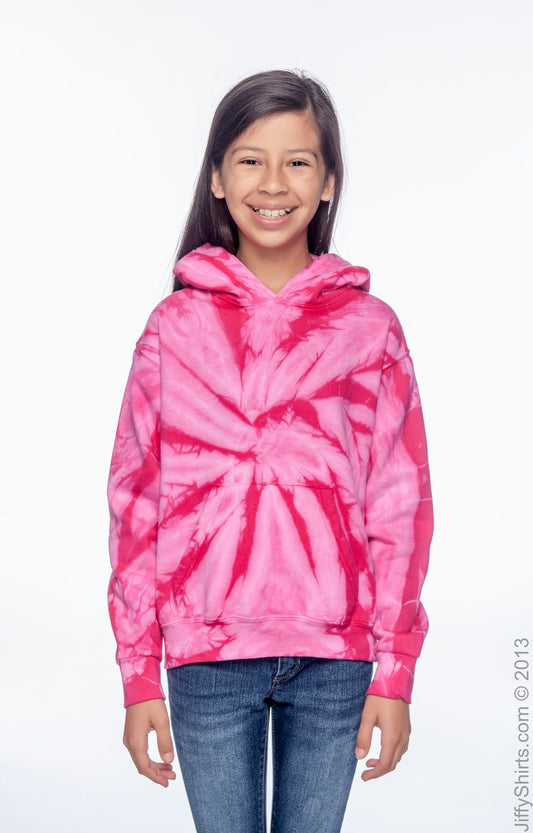 Youth Tie-Dyed Pullover Hoodie - Spider Pink