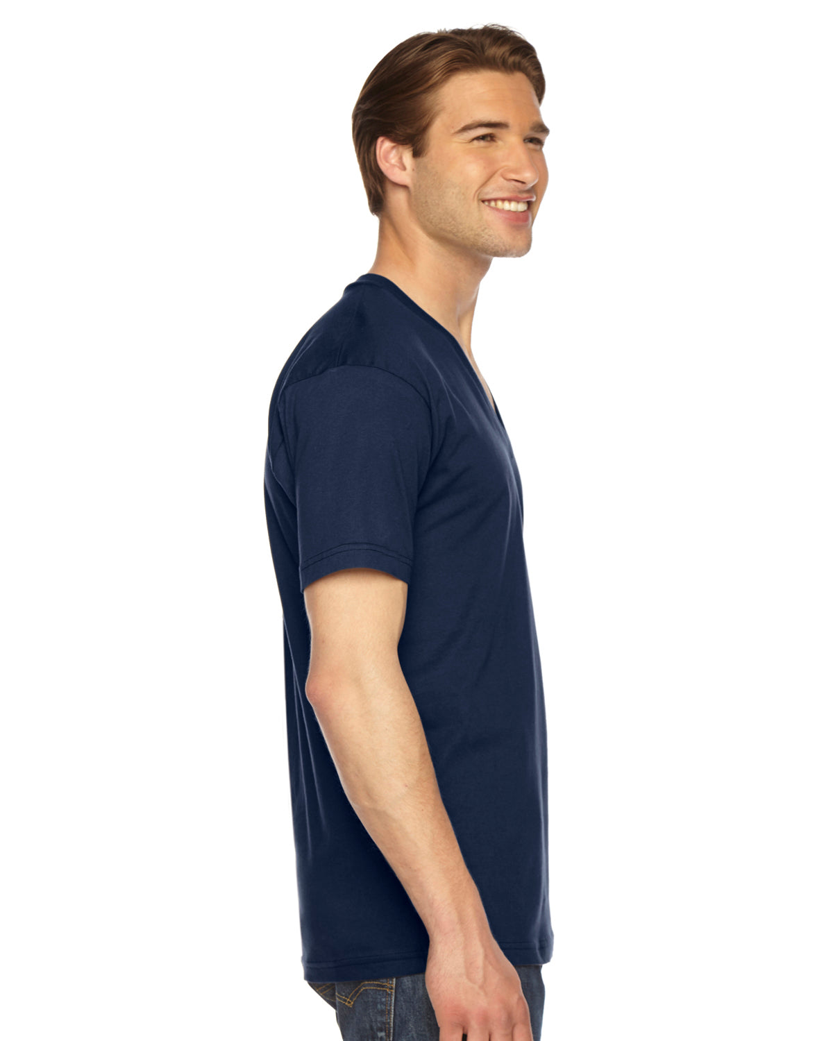Unisex Fine Jersey Short-Sleeve V-Neck T-Shirt - Navy