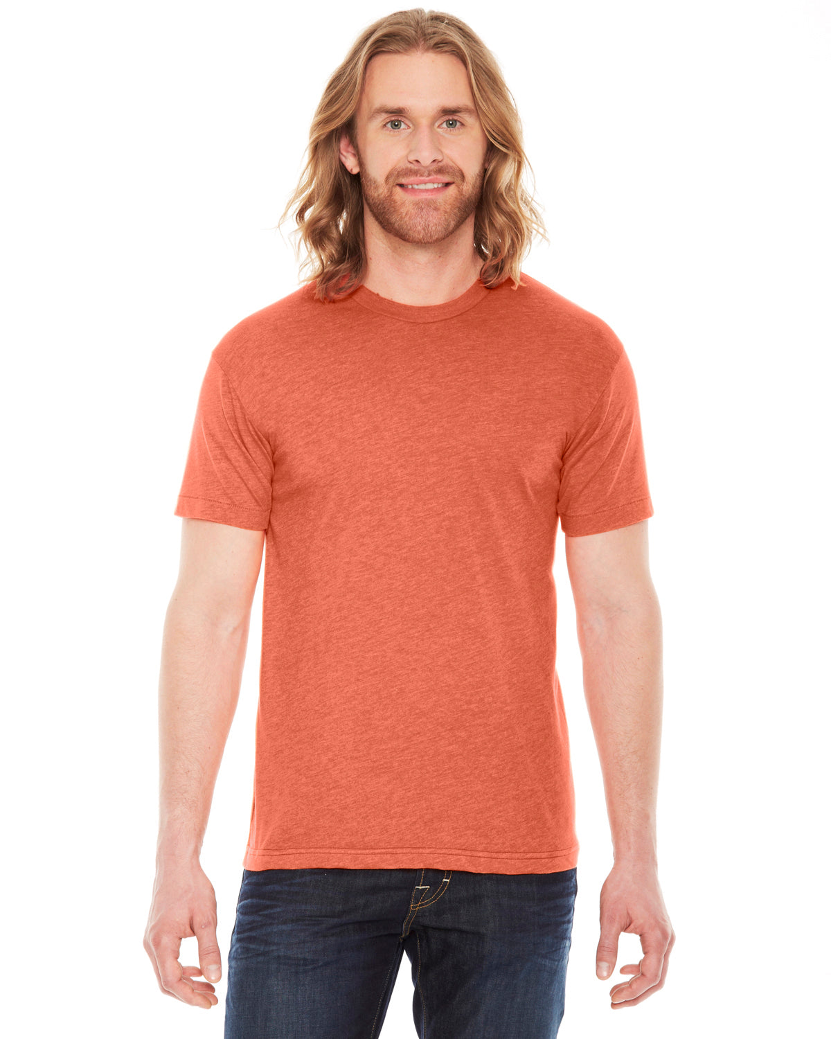 Unisex Poly-Cotton USA Made Crewneck T-Shirt - Heather Orange