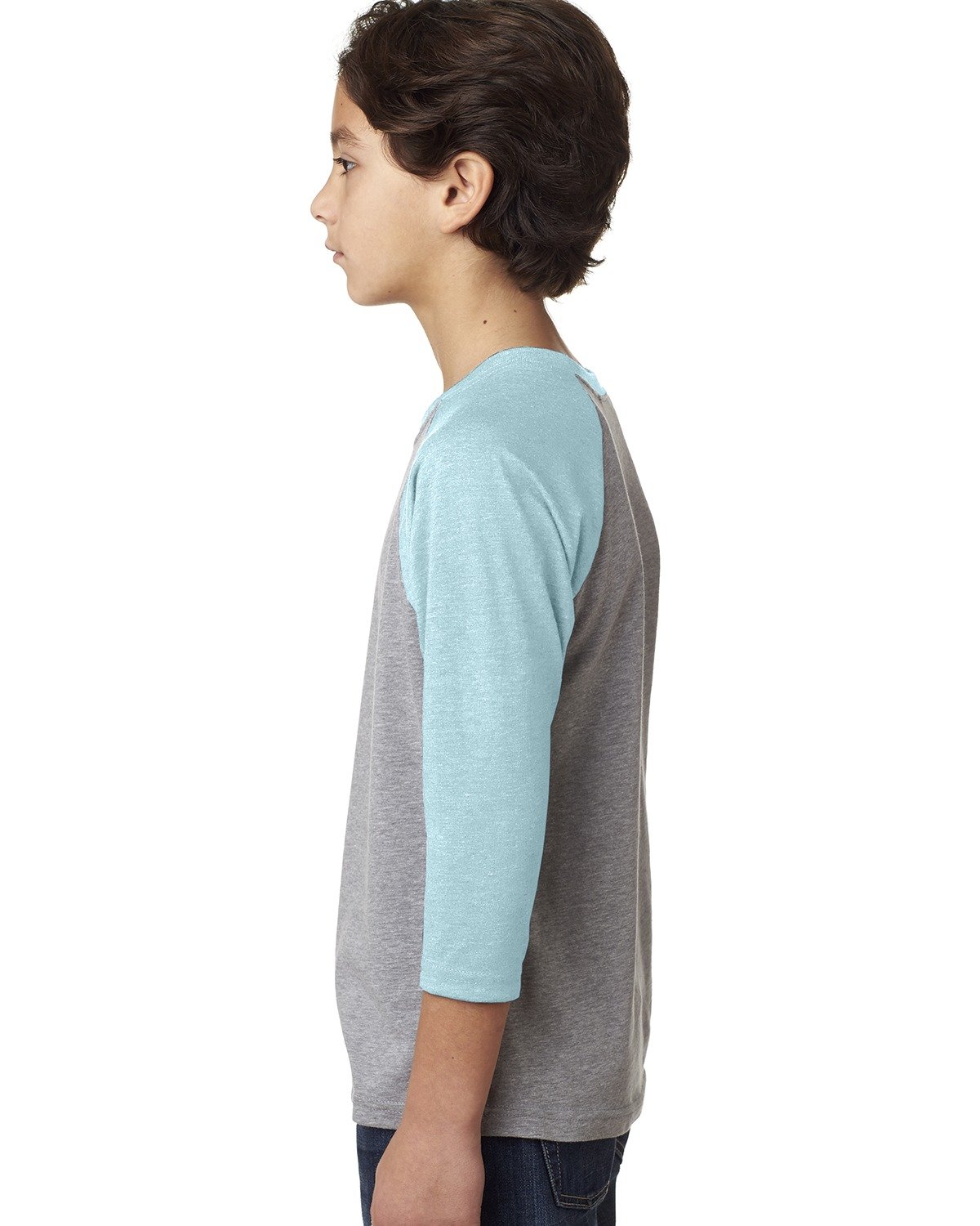 Youth CVC 3/4-Sleeve Raglan - Ice Blue / Dark Heather Gray