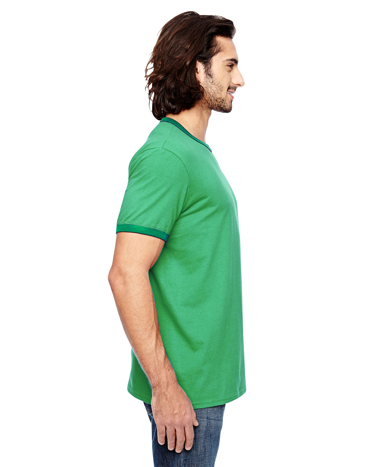 Unisex Lightweight Ringer T-Shirt - Heather Green / Kelly Green