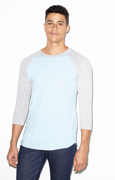 Unisex Poly-Cotton 3/4-Sleeve Raglan T-Shirt - Light Blue / Heather Gray