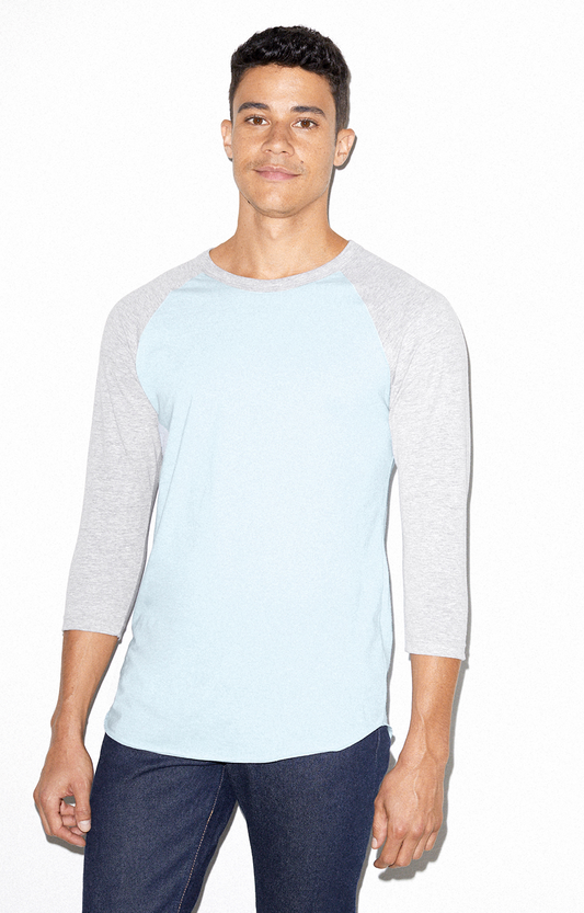 Unisex Poly-Cotton 3/4-Sleeve Raglan T-Shirt - Light Blue / Heather Gray