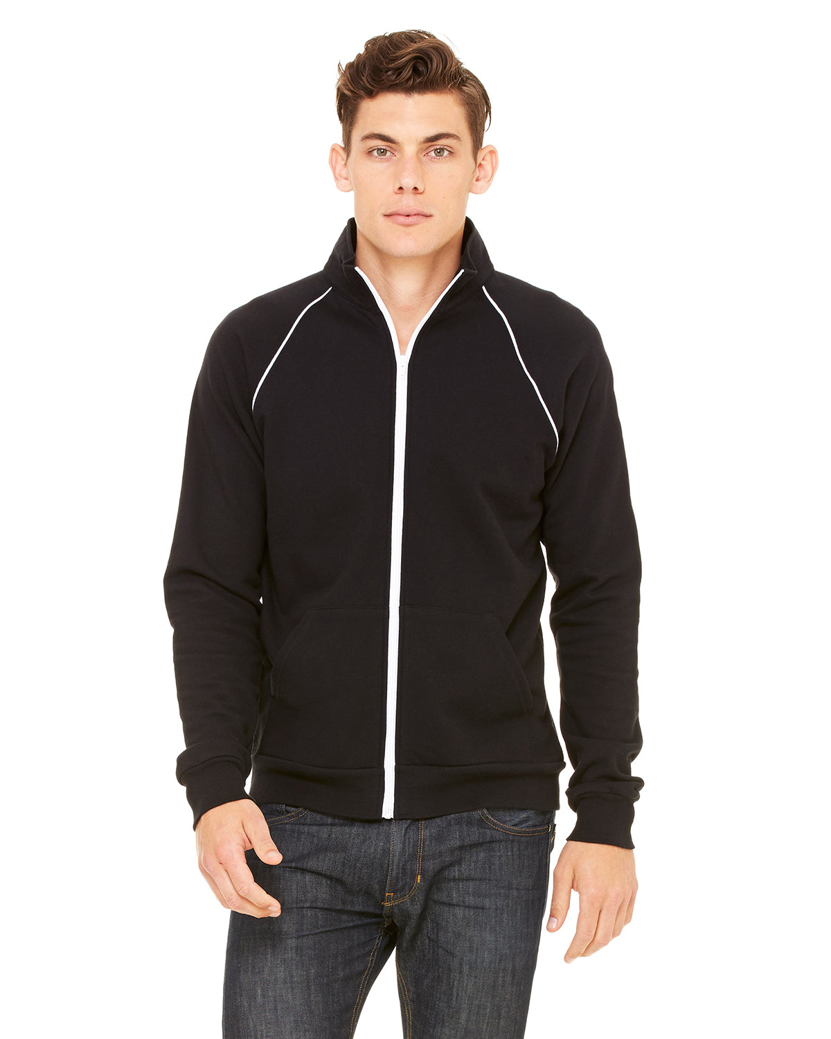 Men's Piped Fleece Jacket - Black / White
