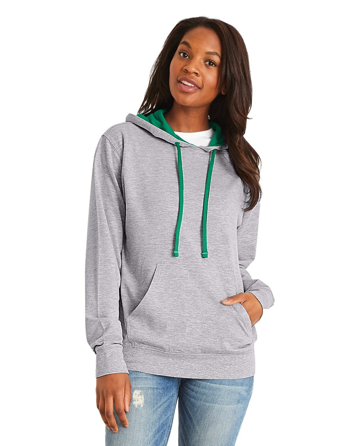 Unisex French Terry Pullover Hoodie - Heather Gray / Kelly Green