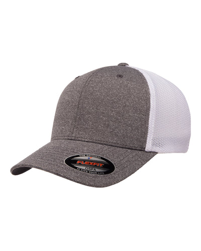 Unisex Poly Mélange Stretch Mesh Cap - Dark Heather Gray / White