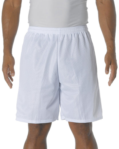 Unisex Nine Inch Inseam Mesh Short - White