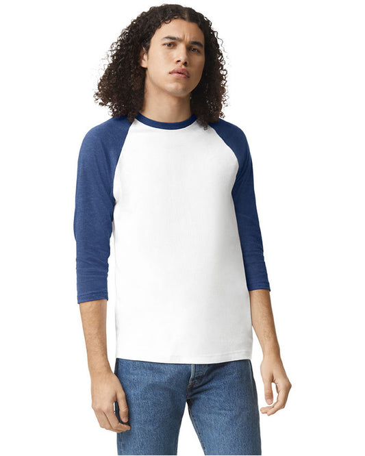 Unisex CVC Raglan T-Shirt - White Heather Indigo