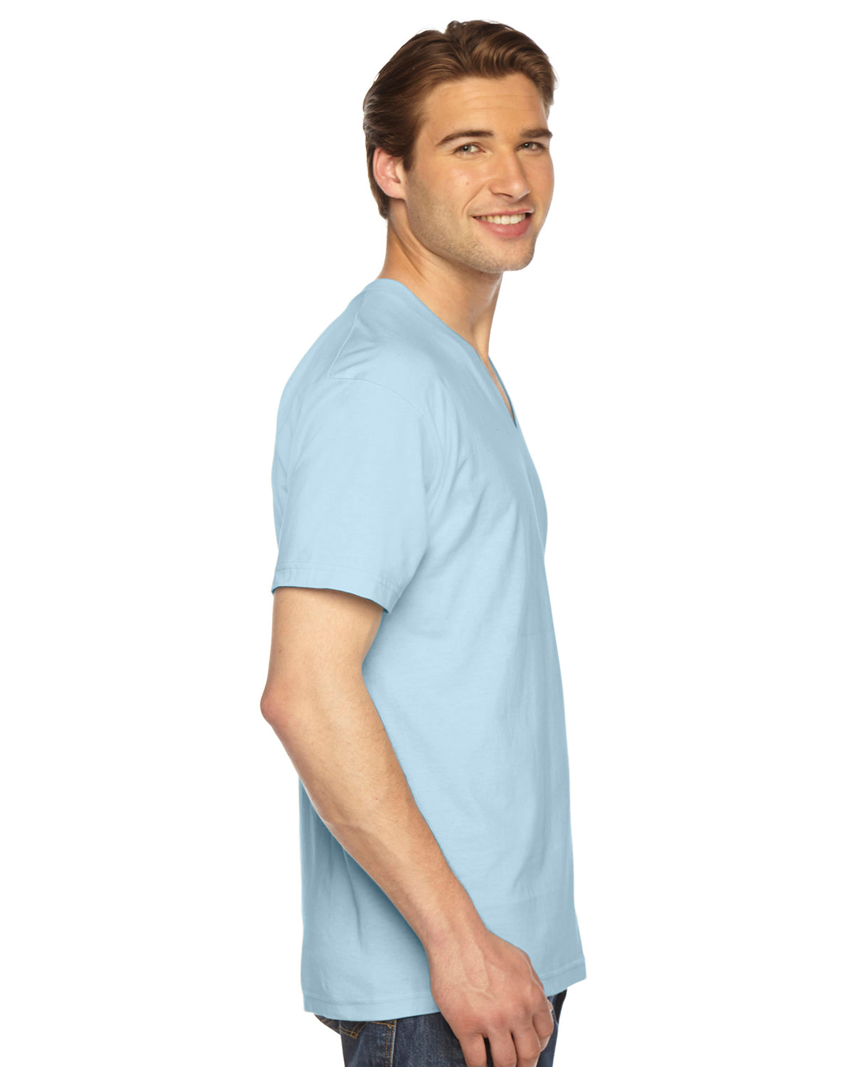 Unisex Fine Jersey Short-Sleeve V-Neck T-Shirt - Light Blue