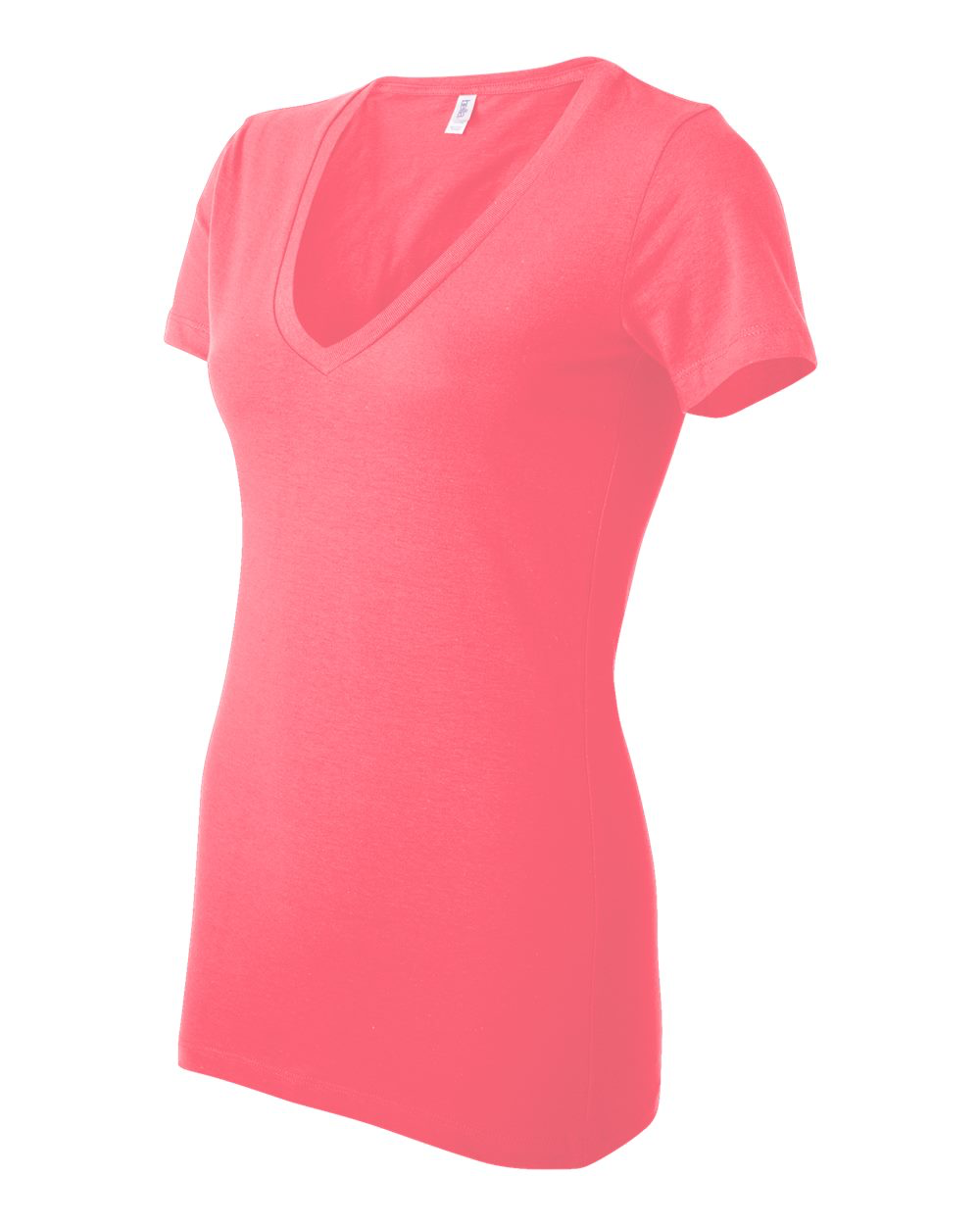 Ladies' Jersey Short-Sleeve Deep V-Neck T-Shirt - Neon Pink