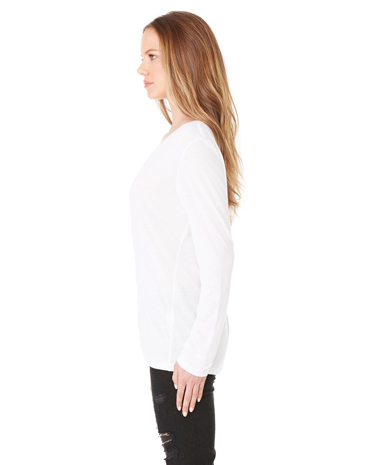 Women's Flowy Long-Sleeve V-Neck - White