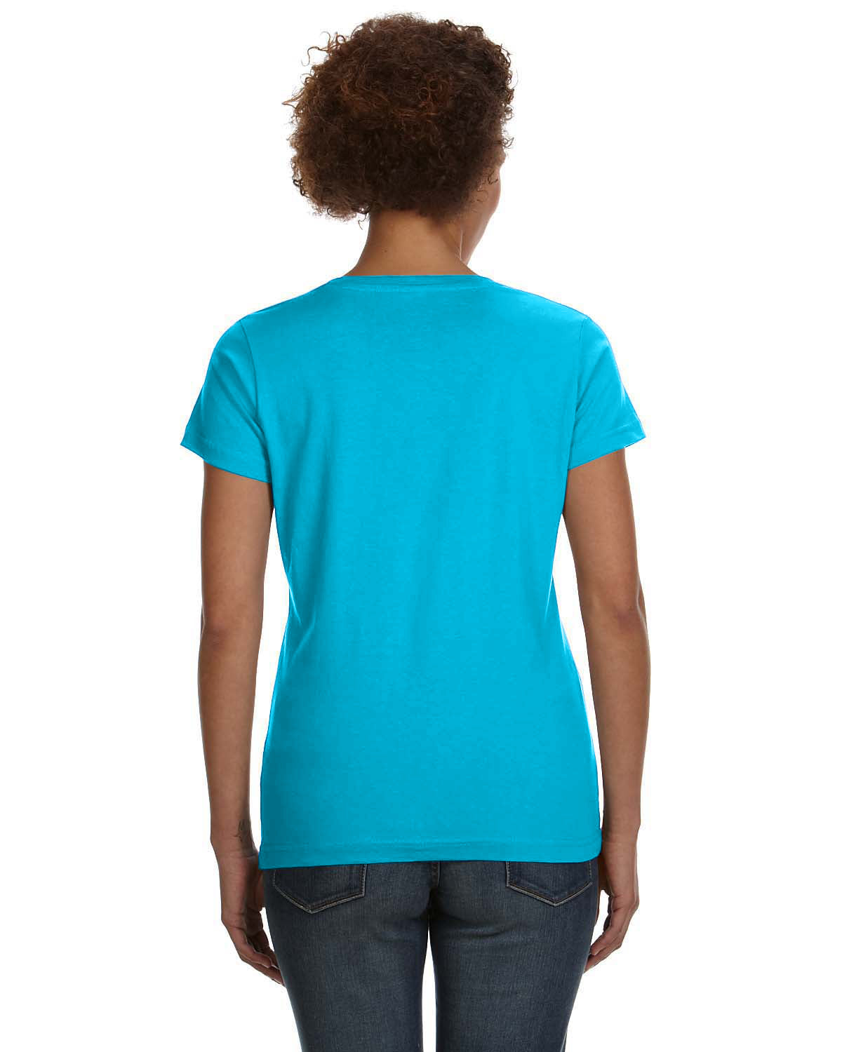 Women's V-Neck Fine Jersey T-Shirt - Aqua