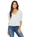 Women's Flowy Boxy Half-Sleeve V-Neck T-Shirt - White Marble