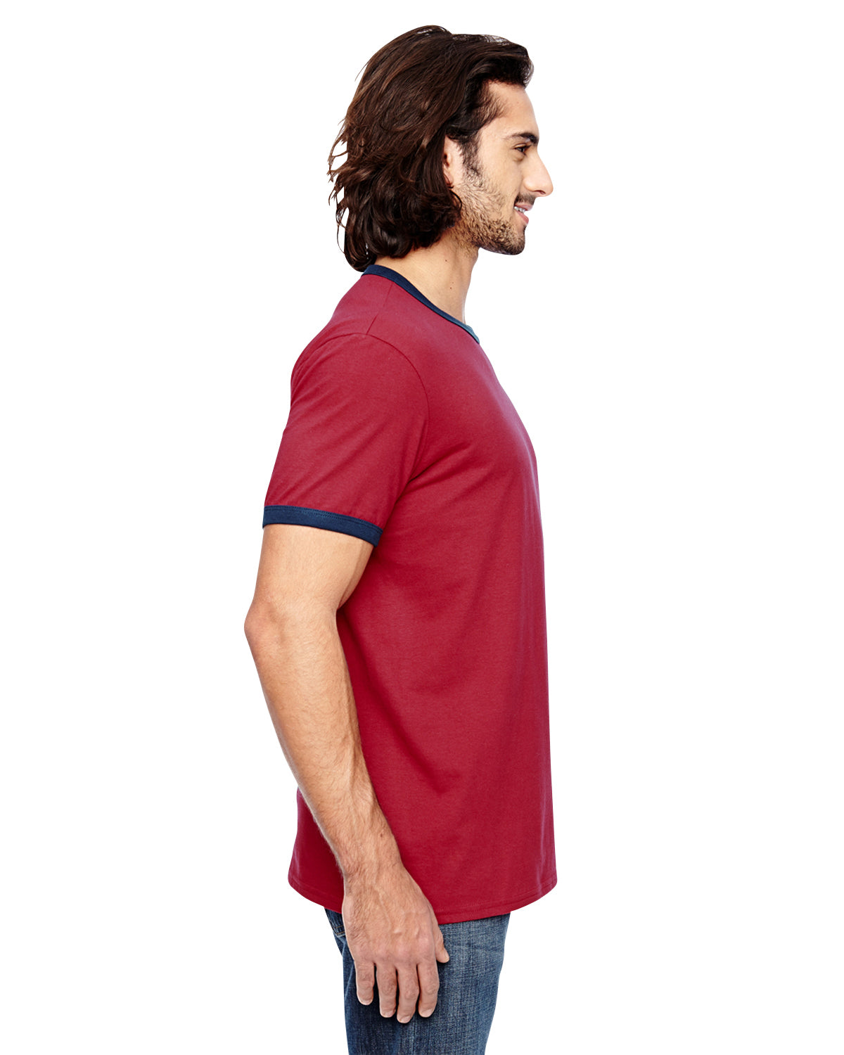 Unisex Lightweight Ringer T-Shirt - Industry Red Navy