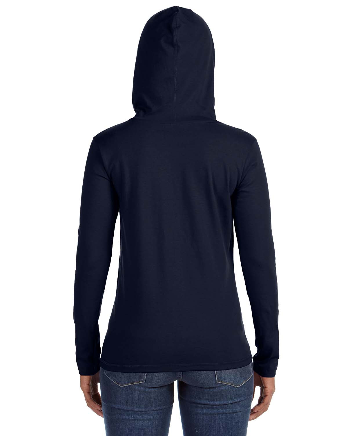 Women's Lightweight Long-Sleeve Hooded T-Shirt - Navy / Dark Gray