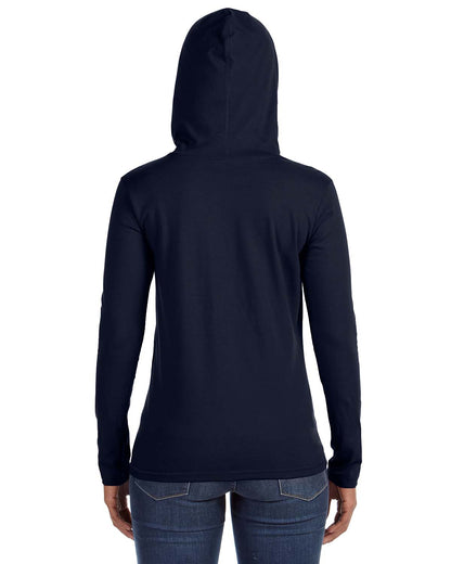 Women's Lightweight Long-Sleeve Hooded T-Shirt - Navy / Dark Gray