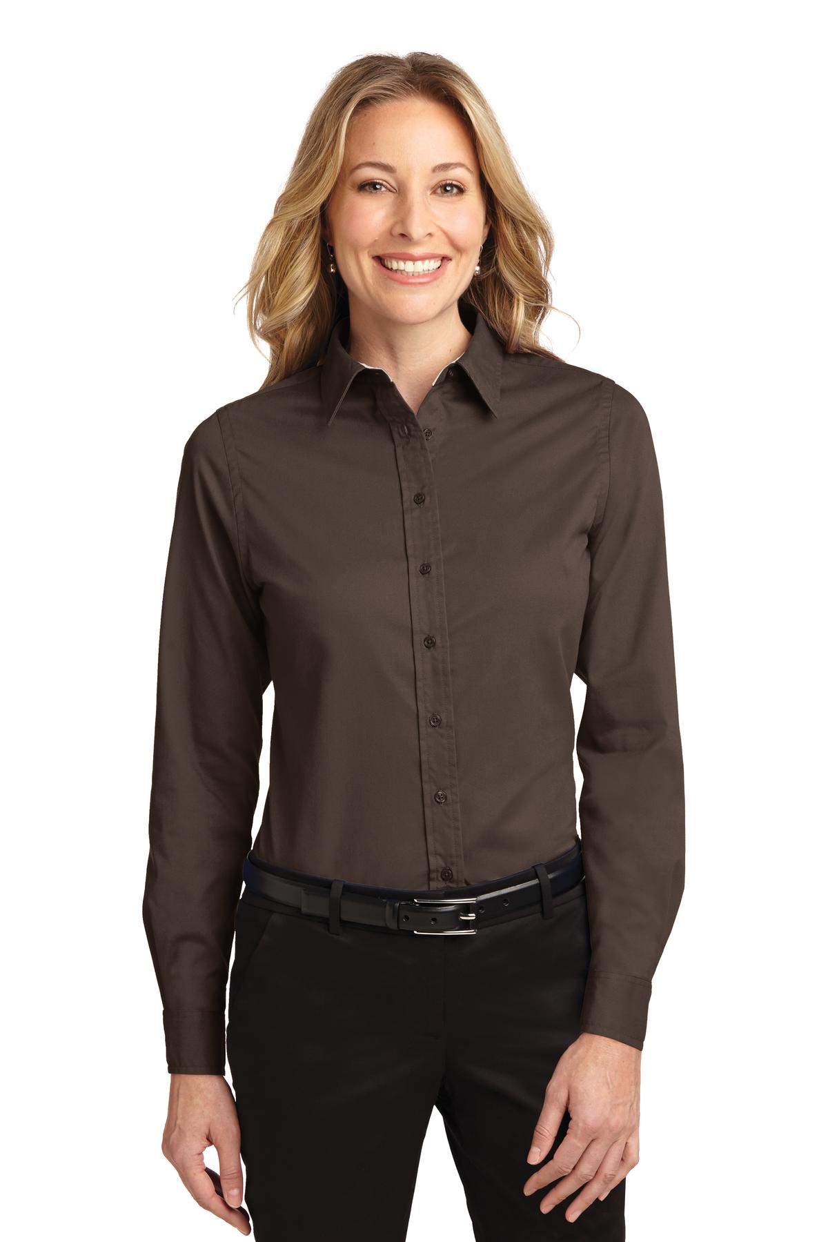 Women's Long Sleeve Easy Care Shirt - Coffee Bean / St