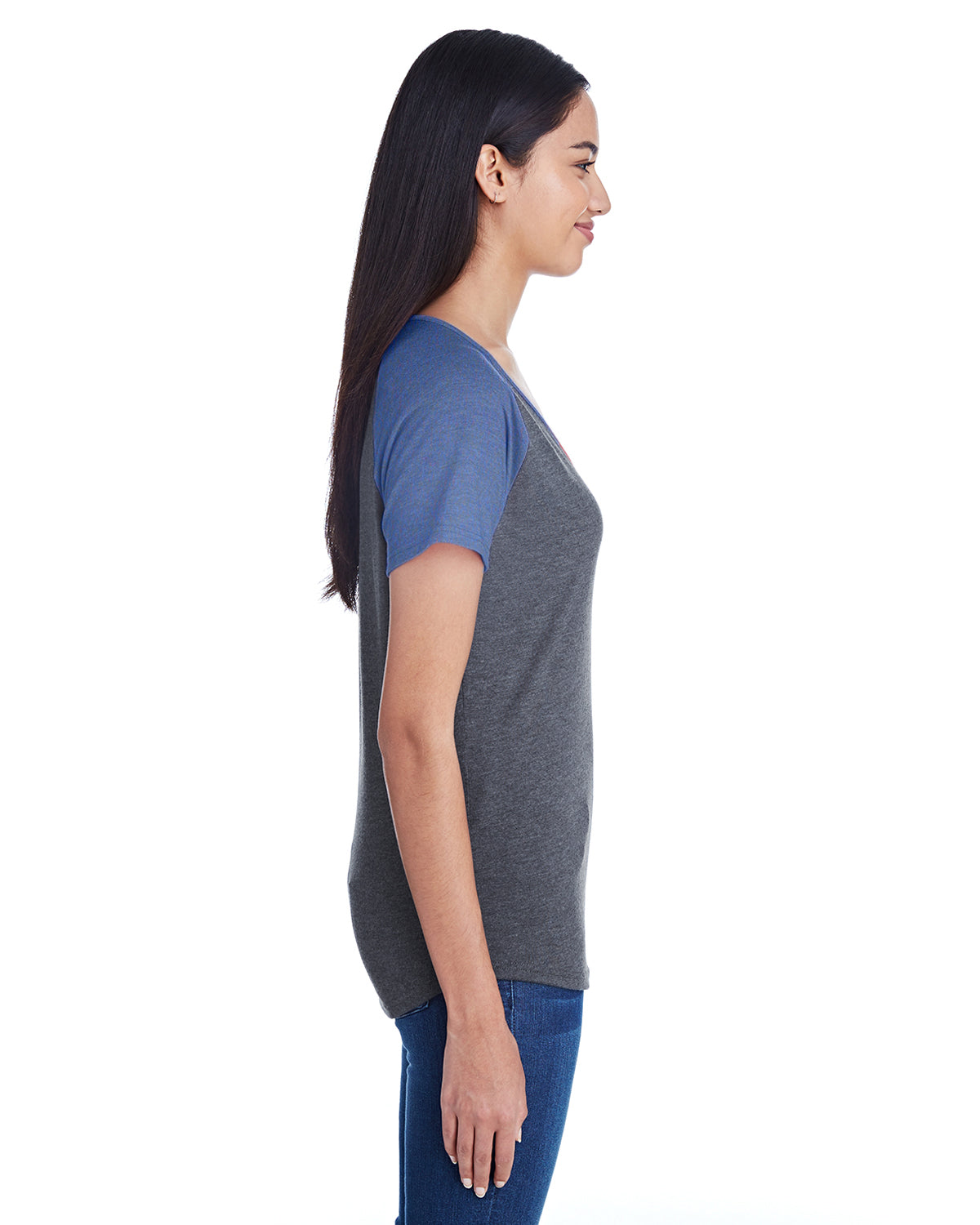 Women's Tri-Blend Raglan T-Shirt - Heather Gray / Heather Blue