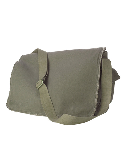 Pigment-Dyed Raw-Edge Messenger Bag - Khaki Green