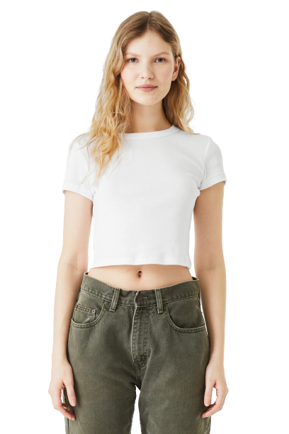 Women's Micro Ribbed Baby Tee - Solid White Blend