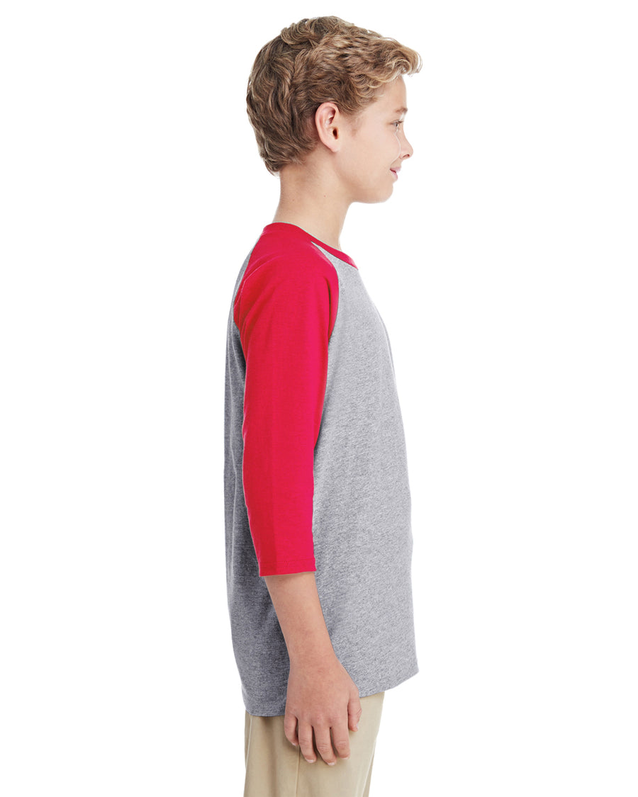 Youth Heavy Cotton��� 3/4-Raglan Sleeve T-Shirt - Sport Gray / Red