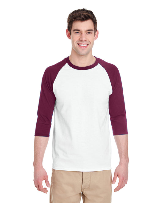 Unisex Heavy Cotton��� 3/4-Raglan Sleeve T-Shirt - White / Maroon