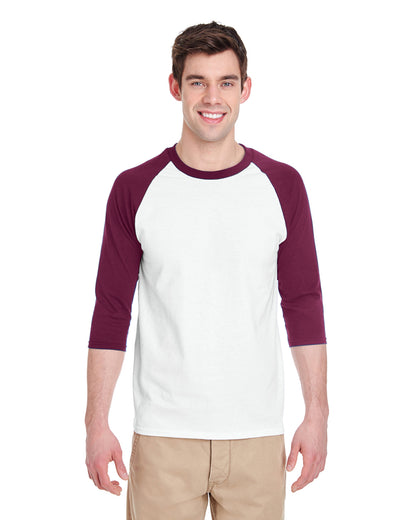 Unisex Heavy Cotton��� 3/4-Raglan Sleeve T-Shirt - White / Maroon