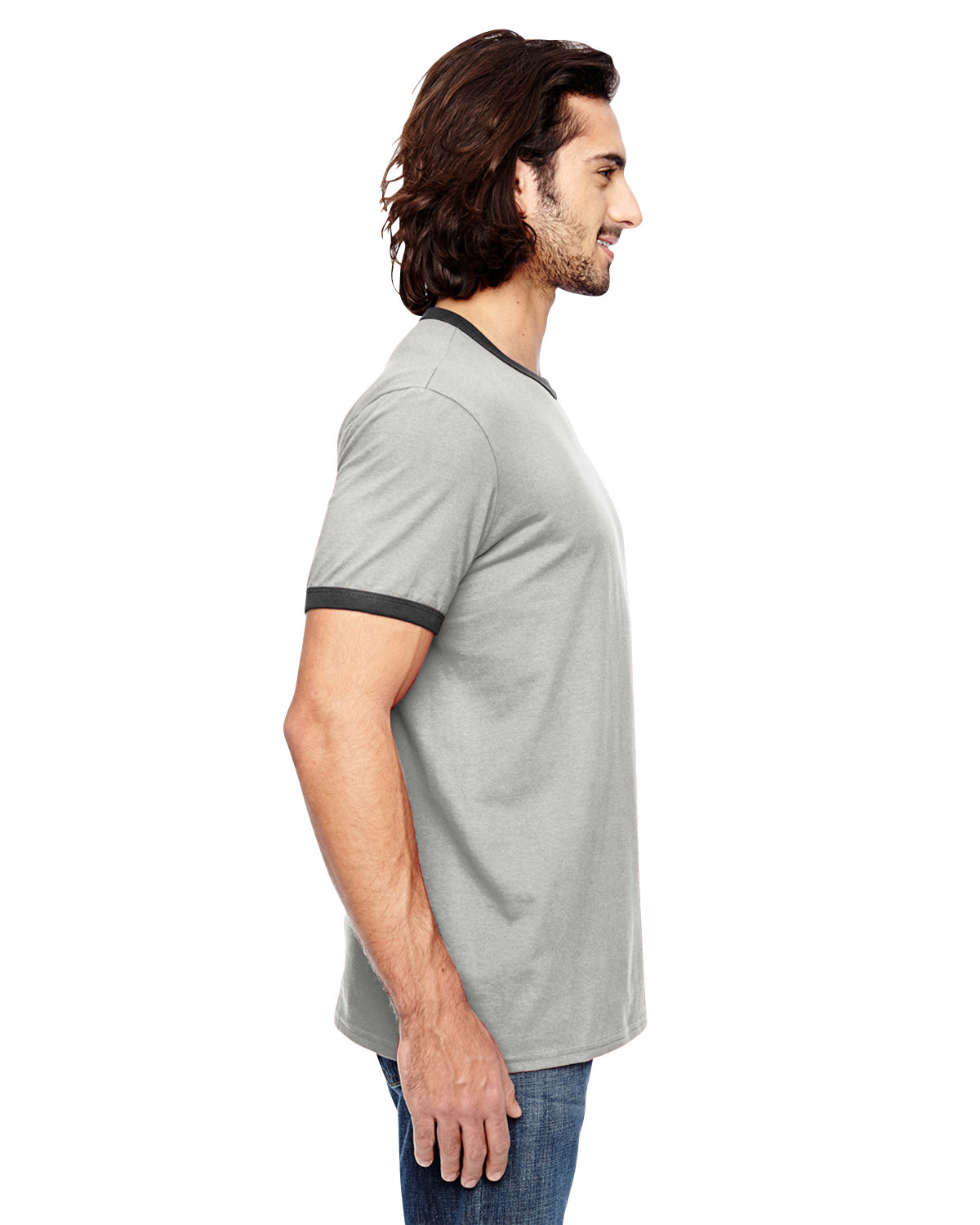 Unisex Lightweight Ringer T-Shirt - Heather Gray / Heather Dark Gray