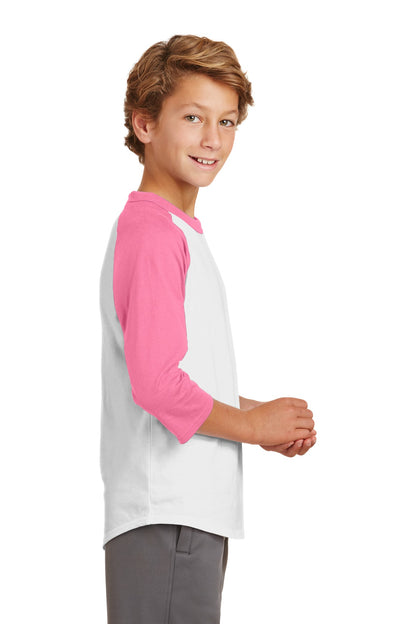 Youth Colorblock Raglan Jersey - White / Bright Pink