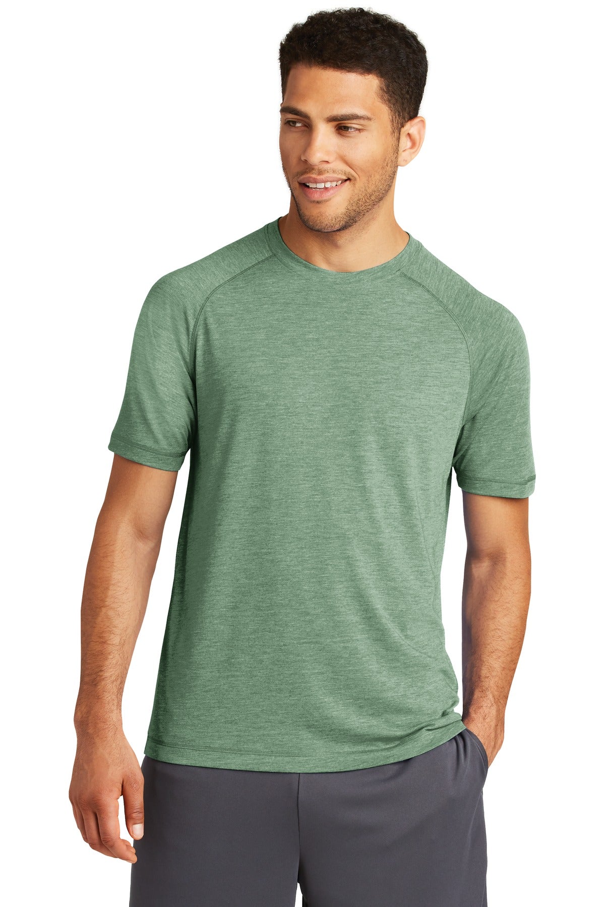 Unisex PosiCharge Tri-Blend Wicking Raglan Tee - Forest Green Heather