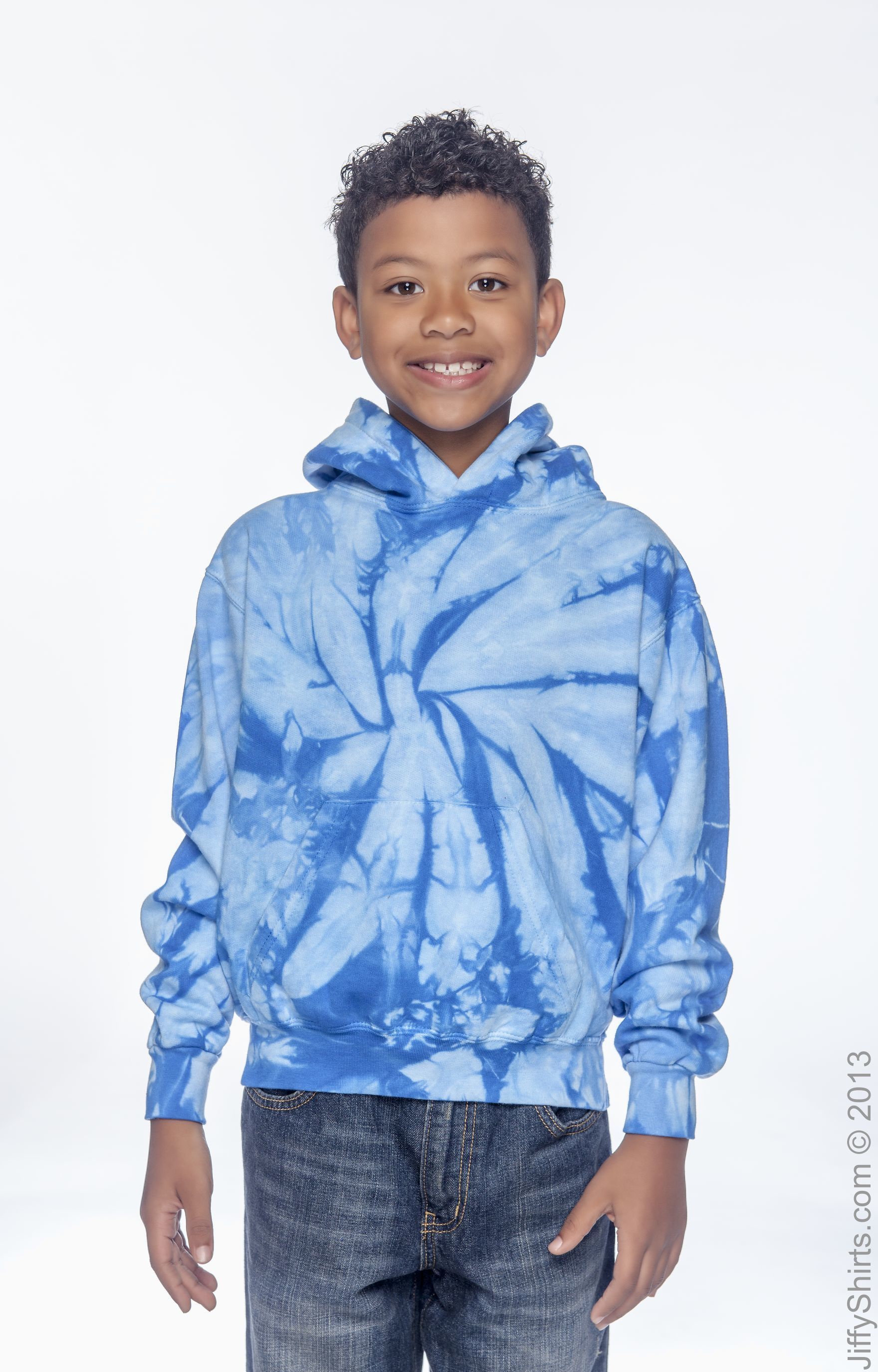 Youth Tie-Dyed Pullover Hoodie - Spider Baby Blue