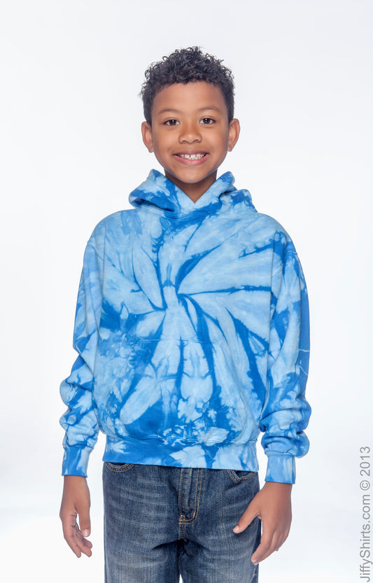 Youth Tie-Dyed Pullover Hoodie - Spider Baby Blue