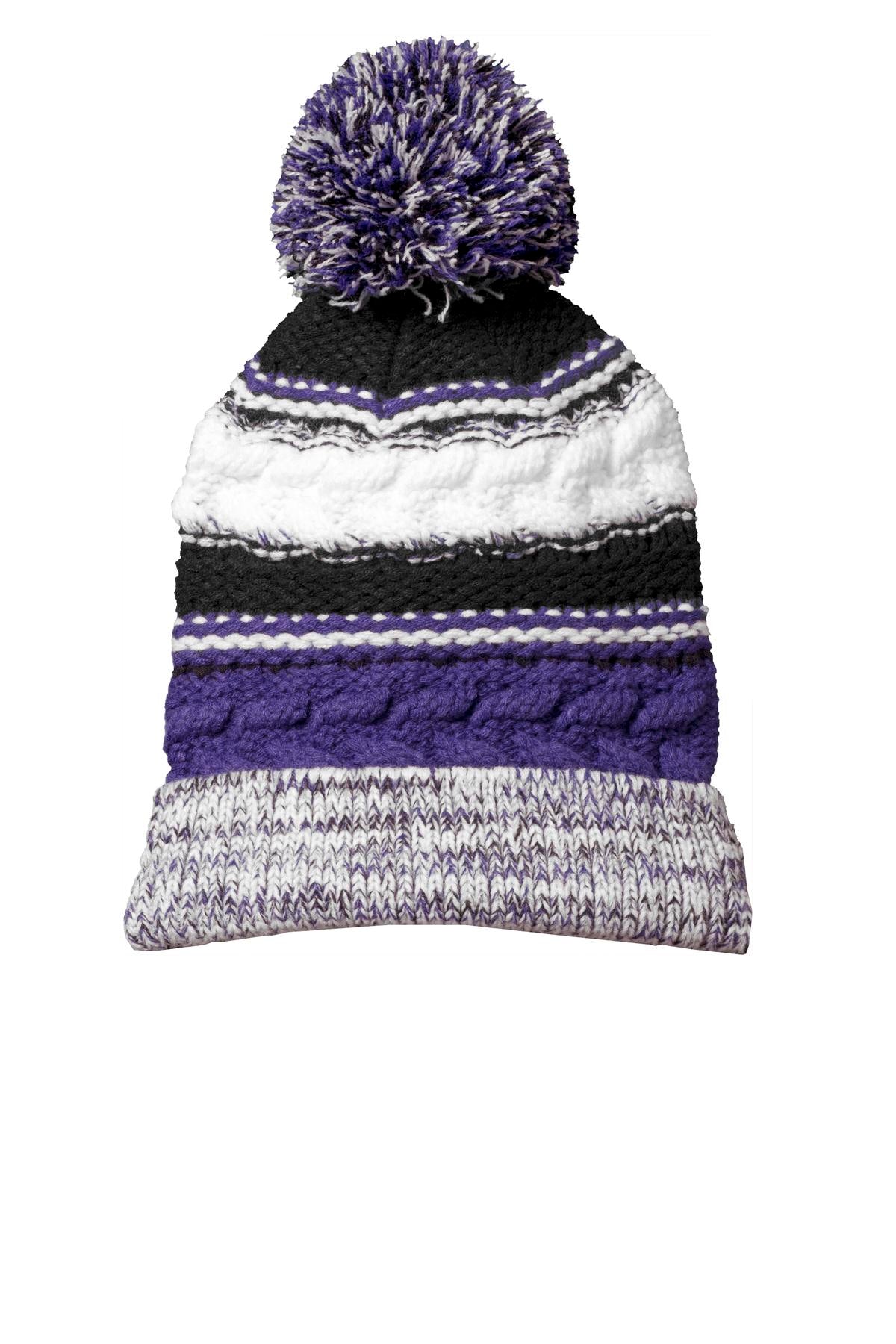 Pom Pom Team Beanie - Purple / Black / White
