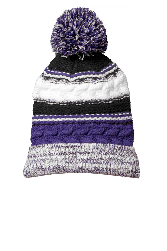 Pom Pom Team Beanie - Purple / Black / White