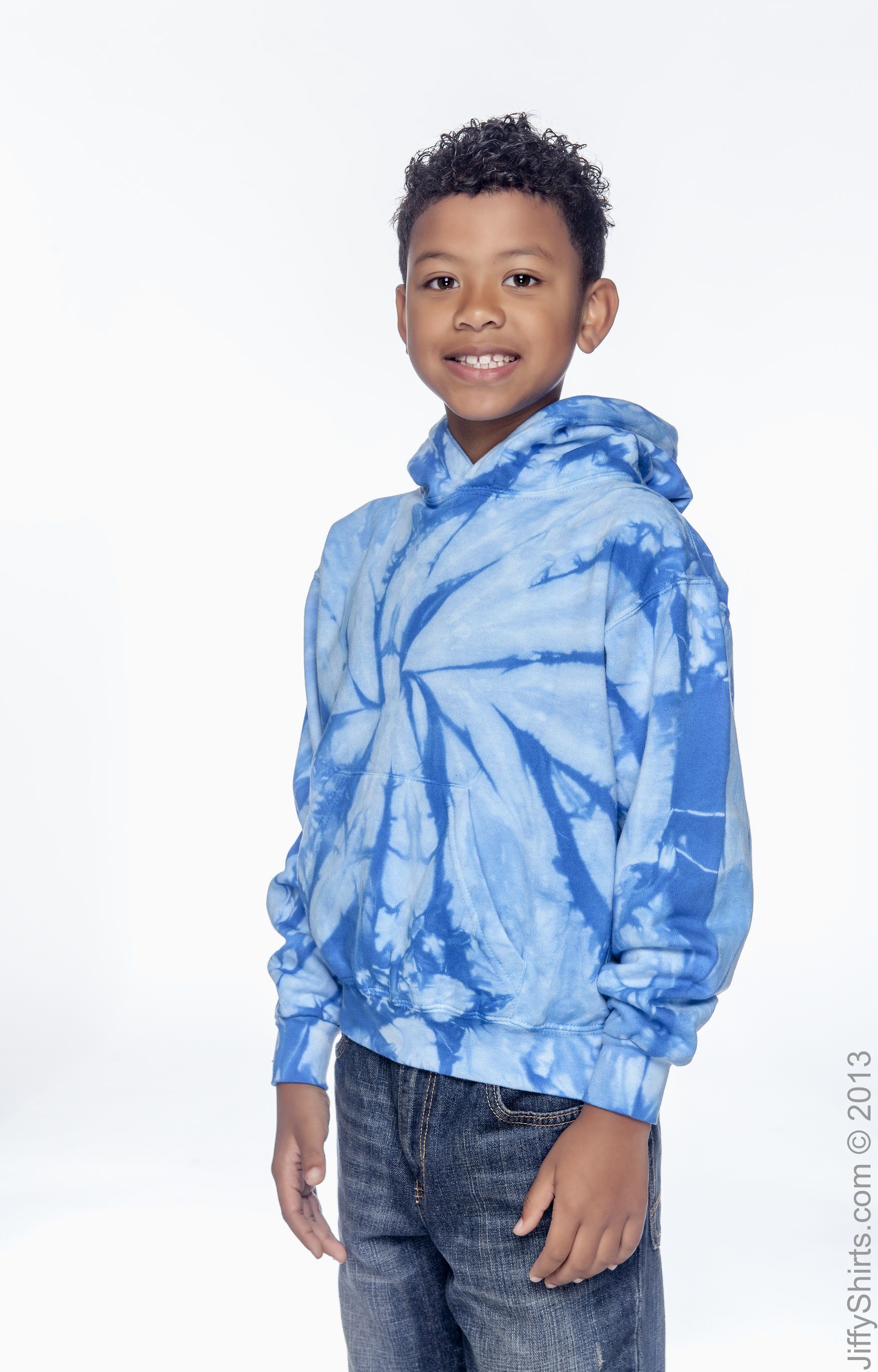 Youth Tie-Dyed Pullover Hoodie - Spider Baby Blue