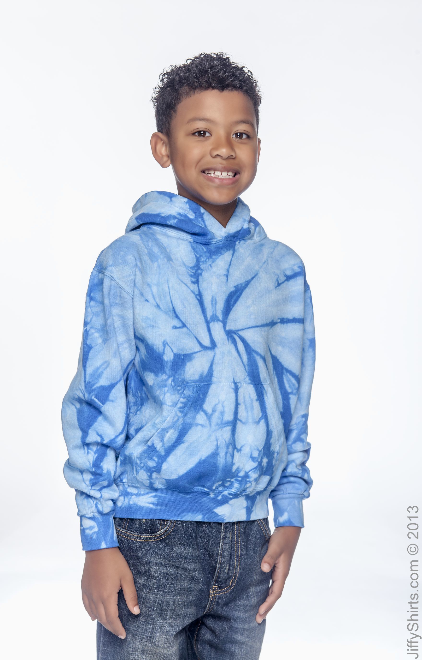 Youth Tie-Dyed Pullover Hoodie - Spider Baby Blue