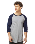 Unisex Fine Jersey Raglan Tee - Heather Gray / Navy