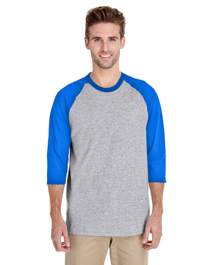 Unisex Heavy Cotton��� 3/4-Raglan Sleeve T-Shirt - Sport Gray / Royal