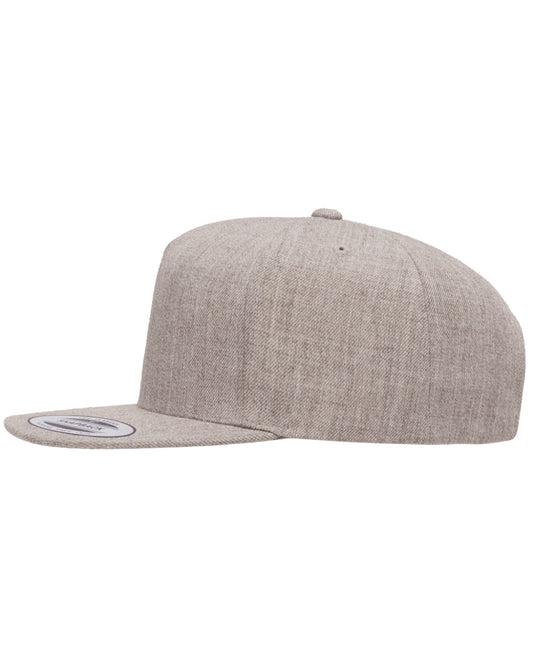 Unisex 5-Panel Structured Flat Visor Classic Snapback Cap - Heather Gray