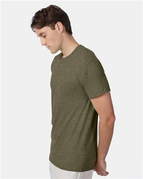 Hanes 42TB Military Green Triblend — on model side