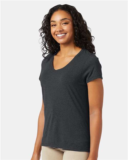 Hanes 42VT Slate Triblend — on model side