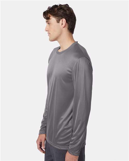 Hanes 482L Graphite — on model side