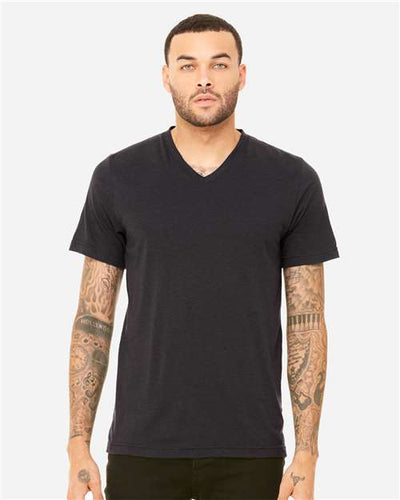 BELLA + CANVAS 3415 Solid Dark Grey Triblend — on model front