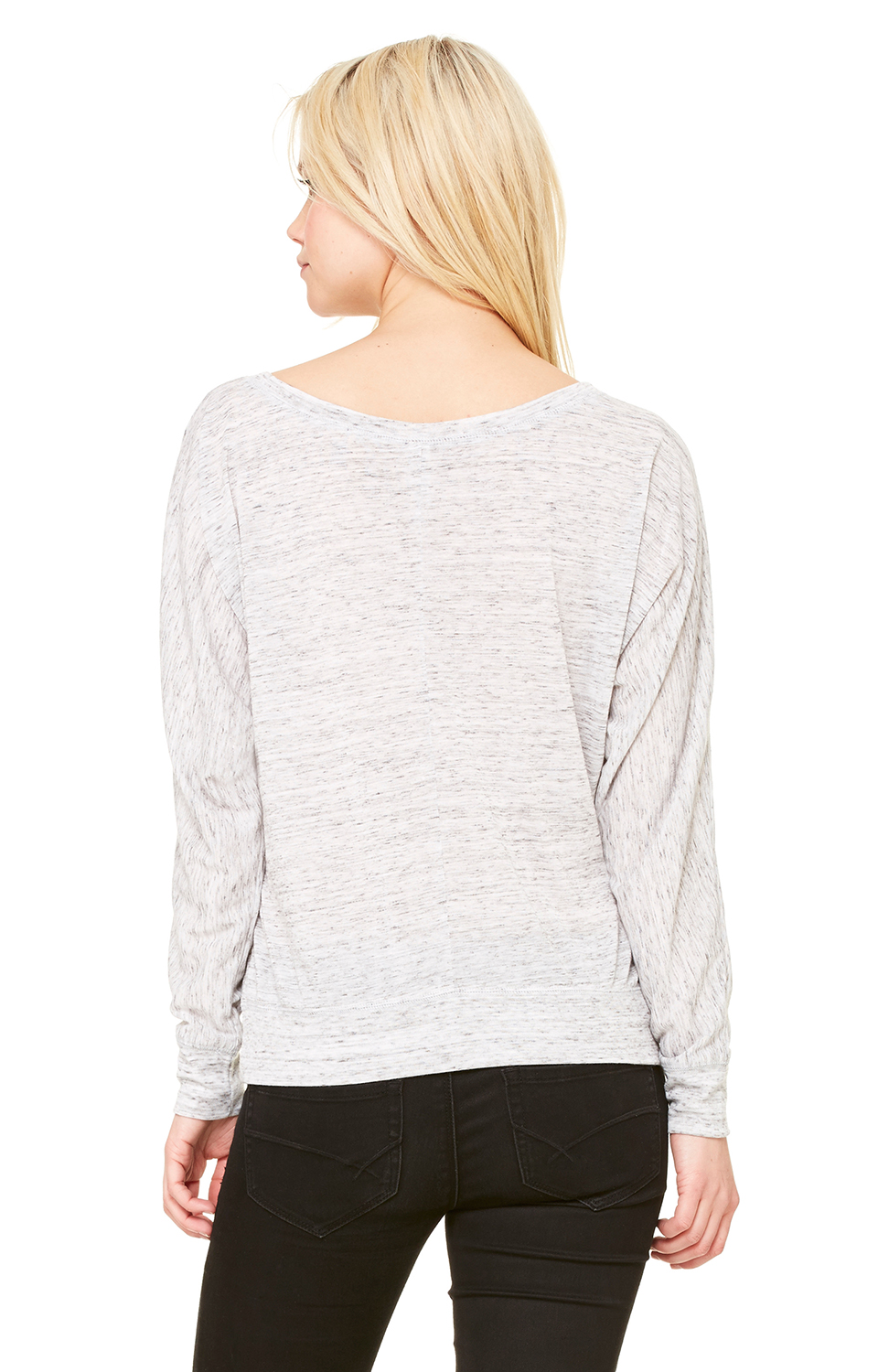Women's Flowy Long-Sleeve Off Shoulder T-Shirt - White Marble