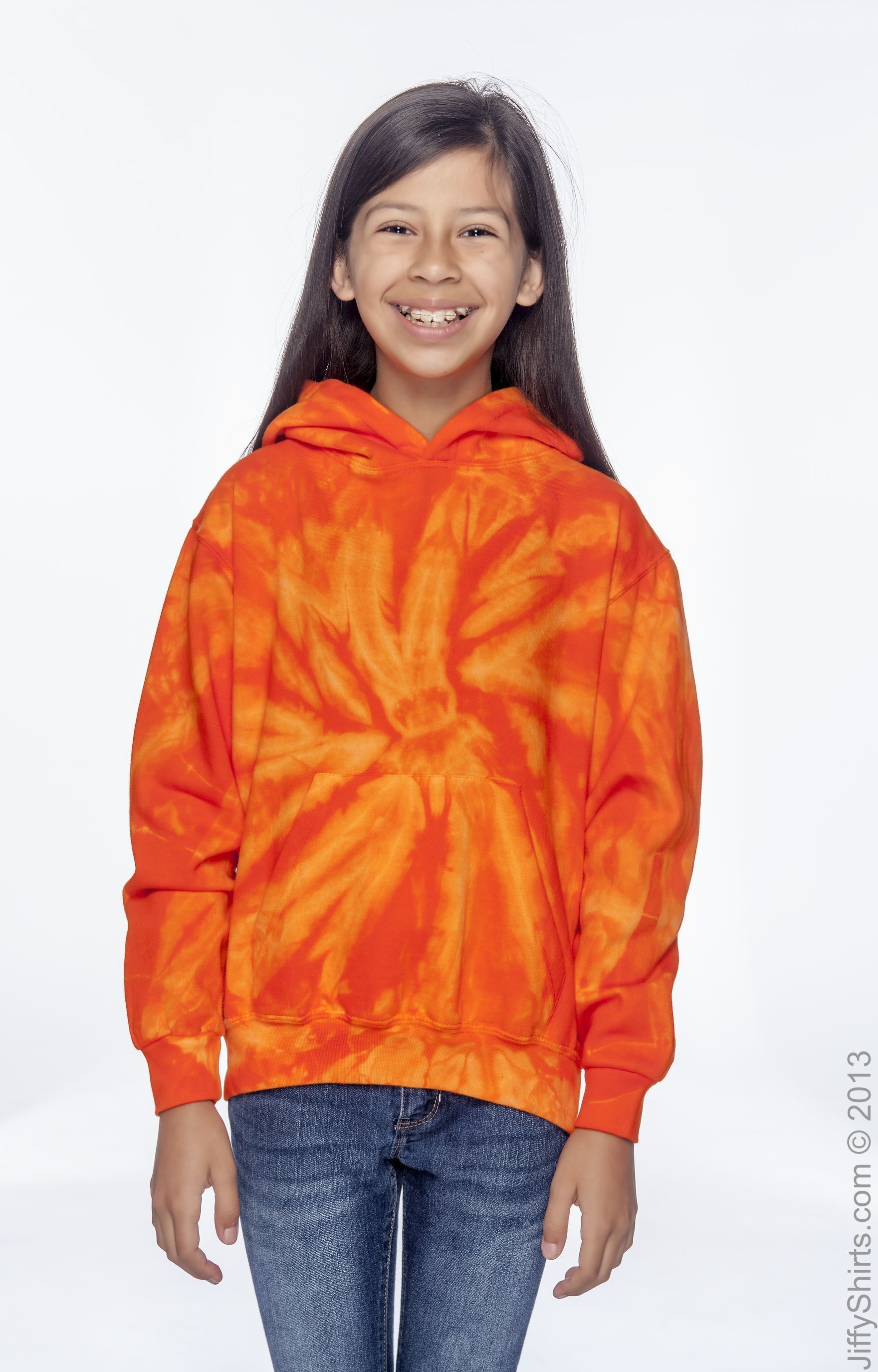 Youth Tie-Dyed Pullover Hoodie - Spider Orange