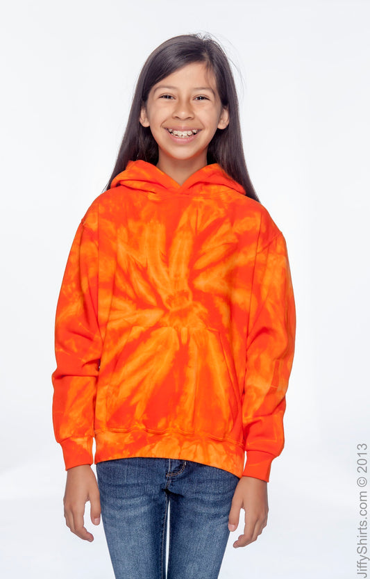 Youth Tie-Dyed Pullover Hoodie - Spider Orange