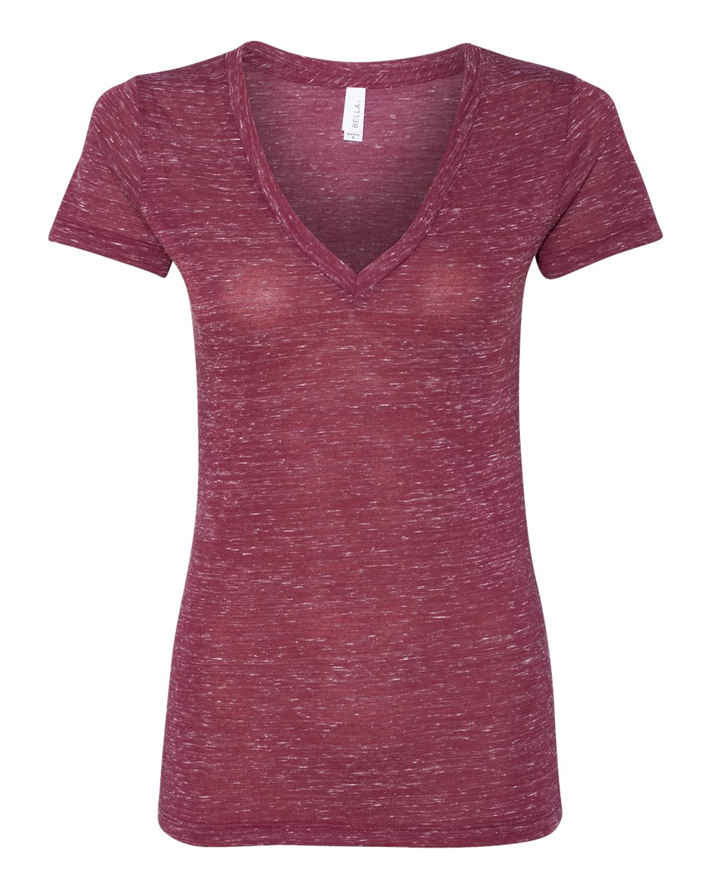Ladies' Jersey Short-Sleeve Deep V-Neck T-Shirt - Maroon Marble